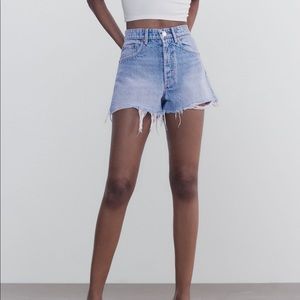 Zara frayed high rise denim shorts